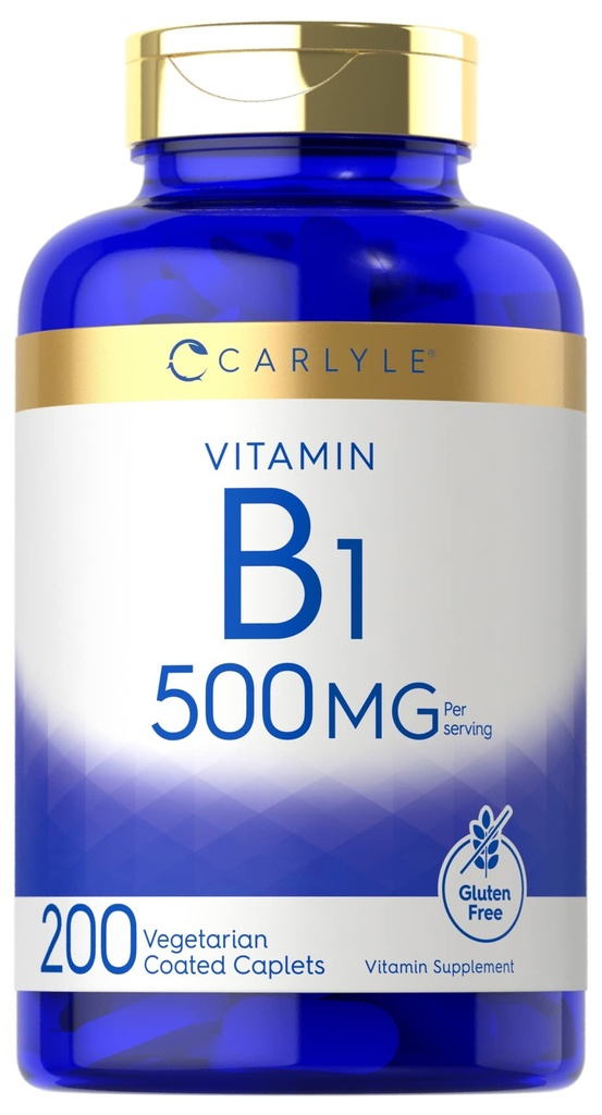 ビタミンB1 500mg(チアミン) | 200 ベジタリアンカプレット | GMO・グルテンフリー対応サプリメント