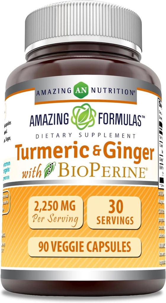 アメイジングフォーミュラ ターメリック クルクミン&ジンジャー with BioPerine Supplement | 2250 Mg | 90 Veggie Capsule | Non-GMO | グルテンフリー | アメリカ製