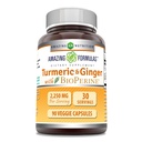 アメイジングフォーミュラ ターメリック クルクミン&ジンジャー with BioPerine Supplement | 2250 Mg | 90 Veggie Capsule | Non-GMO | グルテンフリー | アメリカ製