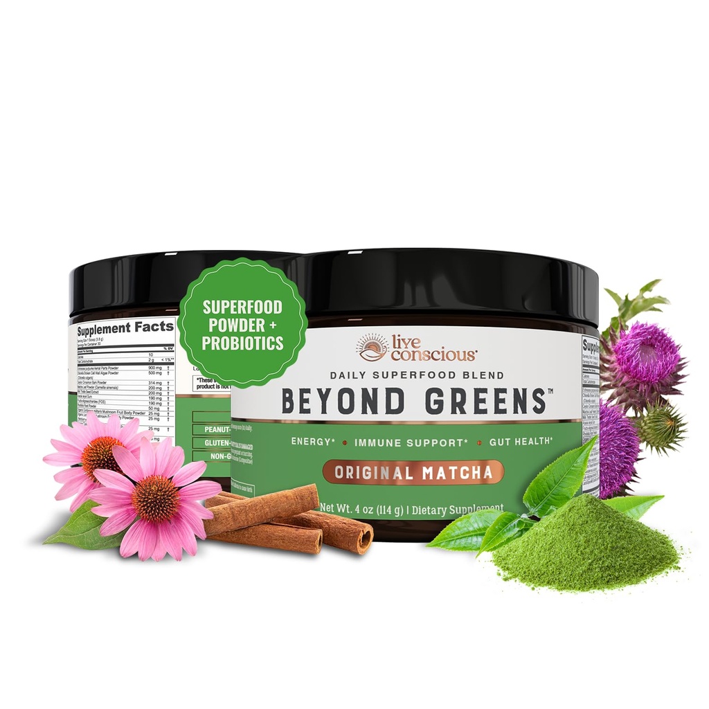 緑のスーパーフードの粉を越えて生きているConscious - おいしいDebloatingの極度の緑の粉 - Matchaの緑のブレンドw/Chlorella、Echinacea、免疫サポート及びエネルギーのためのProbiotics