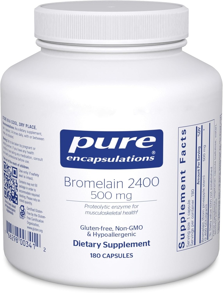 純粋なカプセル化Bromelain 2400 500 mg - 消化器サポートと筋骨格の健康 - 関節と筋肉の回復をサポート* - プロテオリン酵素 - ビーガン - 180カプセル