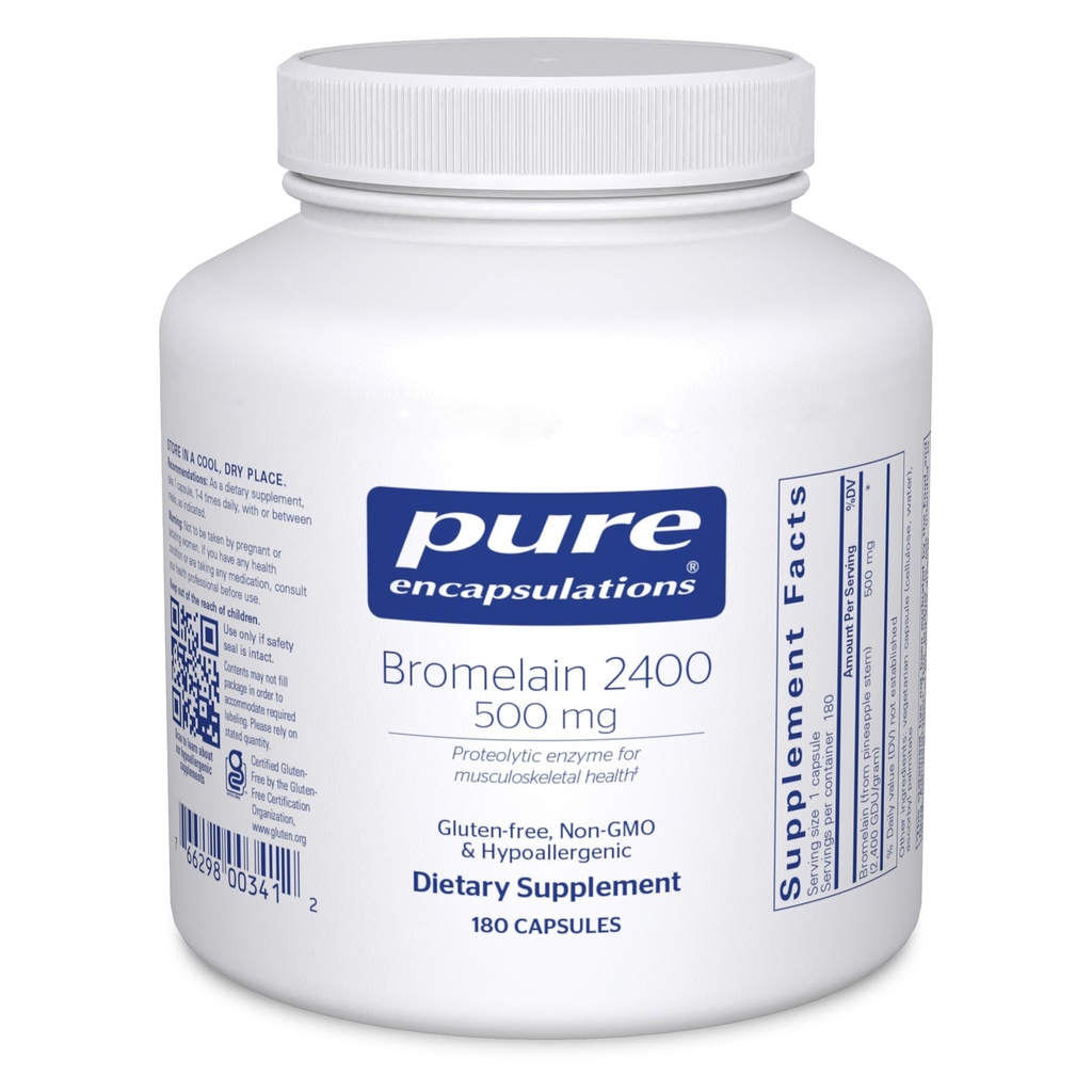 純粋なカプセル化Bromelain 2400 500 mg - 消化器サポートと筋骨格の健康 - 関節と筋肉の回復をサポート* - プロテオリン酵素 - ビーガン - 180カプセル
