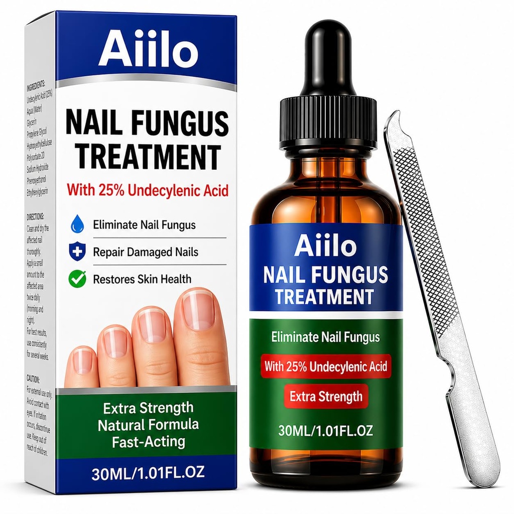 Nail Fungus Treatment, 25% Undecylenic Acid Liquid, Extra Strength Care for Toenails and Fingernails, Nail Repair Solution for Discolored and Thick Nails, 2.02 Fl Oz