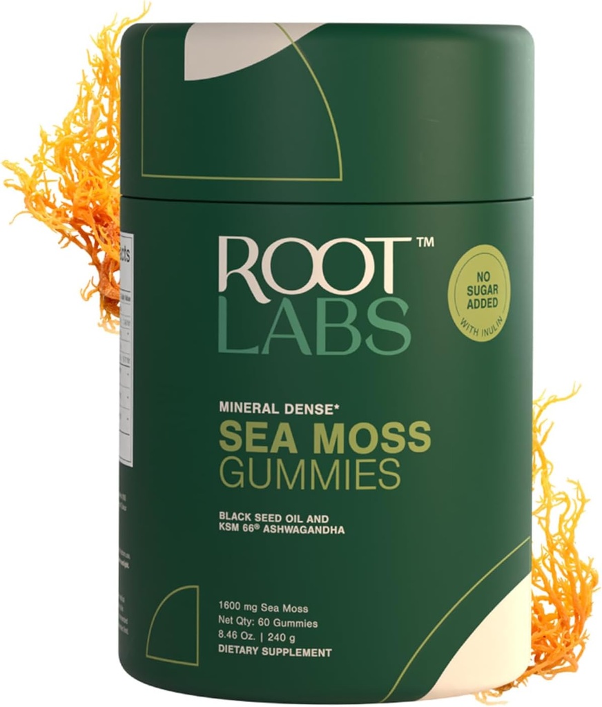 Sea Moss Gummies I 92+ Minerals I Black Seed Oil I KSM 66 Ashwagandha I Lab Tested I No Added Sugar | for Men, Women I Non-GMO I 100% Natural & Organic I 1600 mg I 60 Gummy