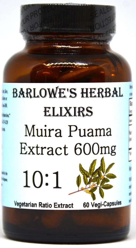 Barloweのハーブエリクサー Muira Puama 10:1 エキス | カプセルごとの600mg | 従来の男性の死亡率の補足 | 60 ビーガンカプセル | ステアリン酸塩なし、非GMO、ガラス ビンで包まれる