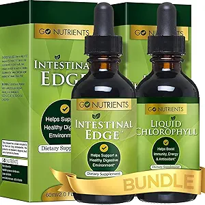 Go Nutrients Intestinal Edge + Liquid Drops Supplement Chlorophyll - 効果的なデトックス、クレンジング&エネルギーコンボ | GMOなし | 防腐剤なし