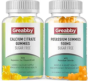 カリウムのグミー及びカルシウム クエン酸塩のグミ、砂糖なし、カリウムの塩化物500のmg、カルシウム クエン酸塩1200のmg、骨及び筋肉健康