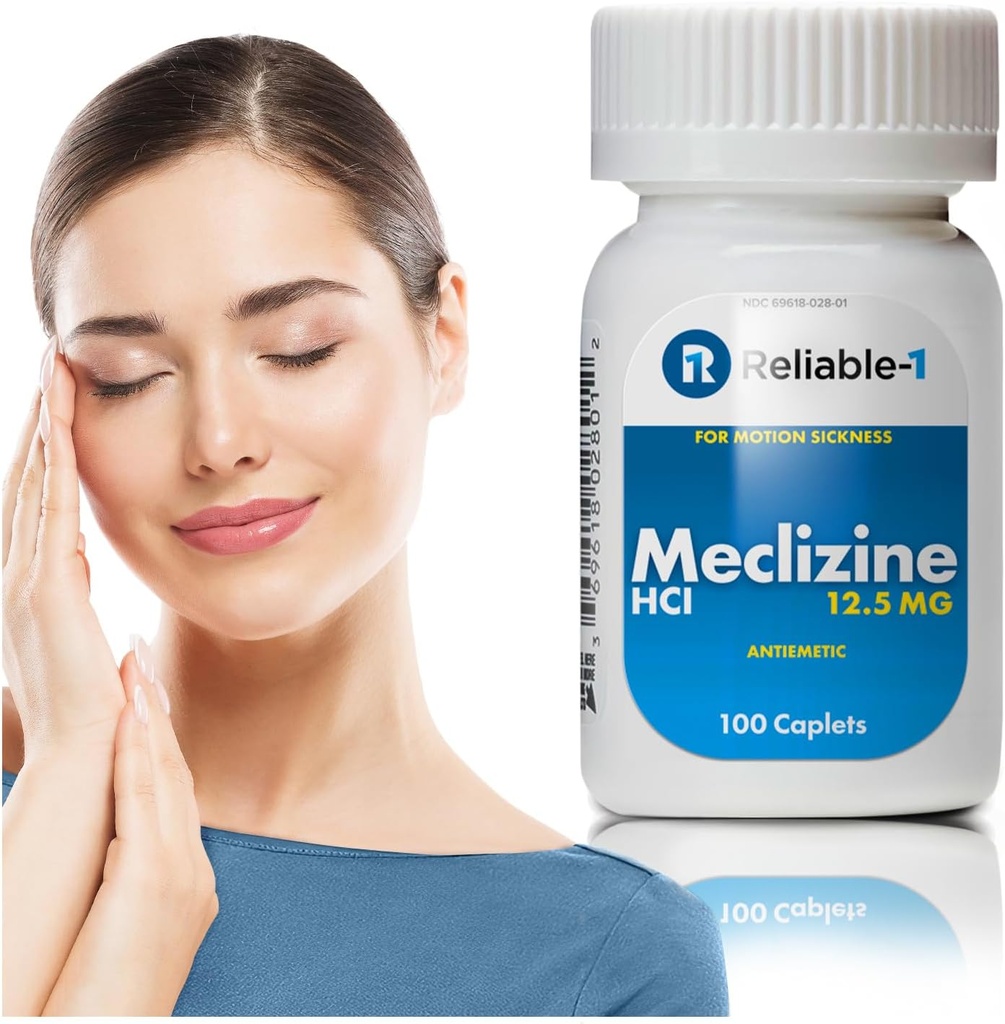 信頼性の高い-1 ラボラトリー メクリジン HCL 12.5 mg カプレット - 吐き気を防ぎます, 嘔吐, 運動の病気によって悪用されたディズネス (100 カプレット, 1 ボトル)
