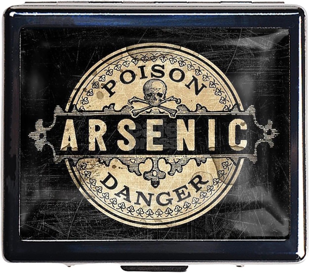 7 Days Chromed Shiny Silver Pill Organizer with Mirror Inside Has 8 Separate Compartments Rectangle 7 Days Pill Box Pill Case (Arsenic Vintage Style Poison Label)