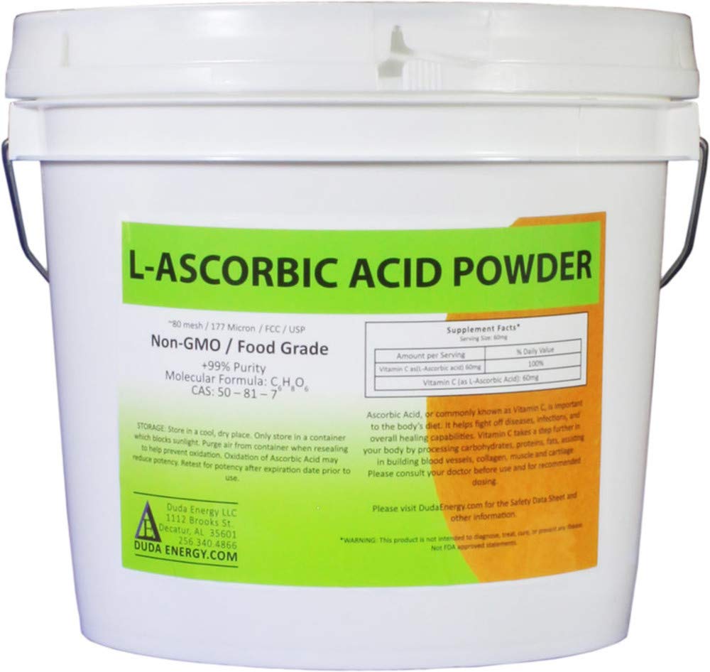 L-Ascorbic酸の粉99+%の食品等級USP36/BP2012のDudaのエネルギーasc8pのバケツ 自然に発酵させたビタミンCの純粋な白い水晶形態、8ポンド。