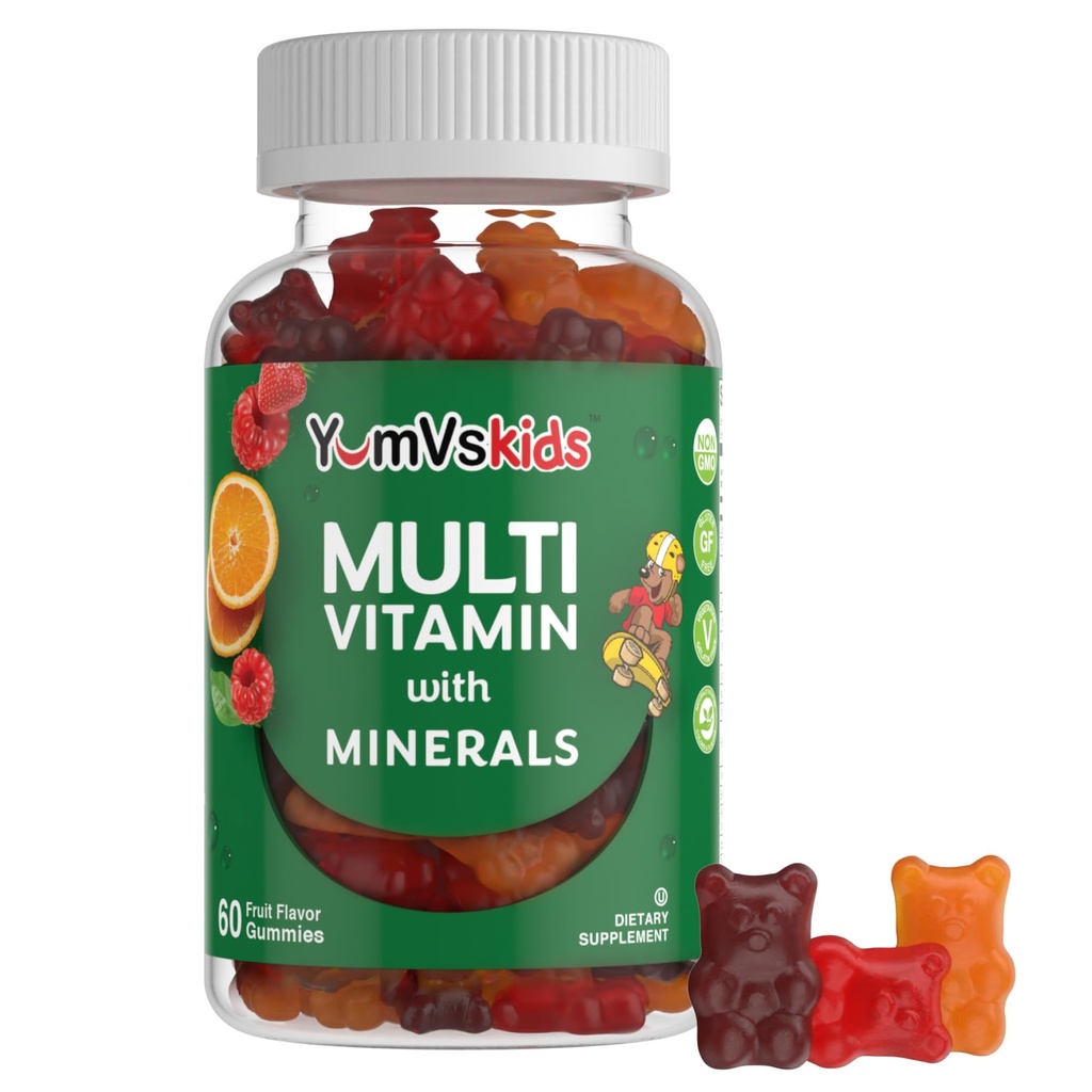 YumVsキッズマルチビタミングミー - フルーツ風味のChewable子供マルチビタミン - キッズビタミンマルチビタミン12ミネラル&ビタミンA C D3 E B6 B12 - コーシャハラールグルテンフリー(60カウント)