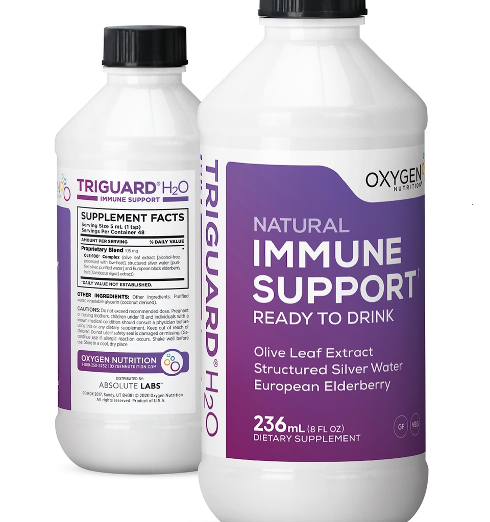 Triguard Plus Colloidal Silver Water、Sambucus Elderberry Extract、Olive Leaf Extract、3-in-1 Liquid Immune Support Ready to Drink | 強力な免疫システムブースター | 素晴らしい味 - 8oz、米国製