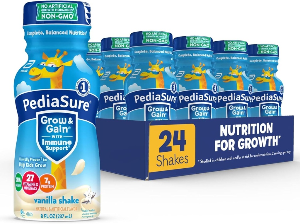 PediaSureは免疫サポート、子供のための27のビタミン及び鉱物、7g蛋白質、非GMO、グルテンフリー、バニラ、8-fl-ozのびん、24のパックと育ちます
