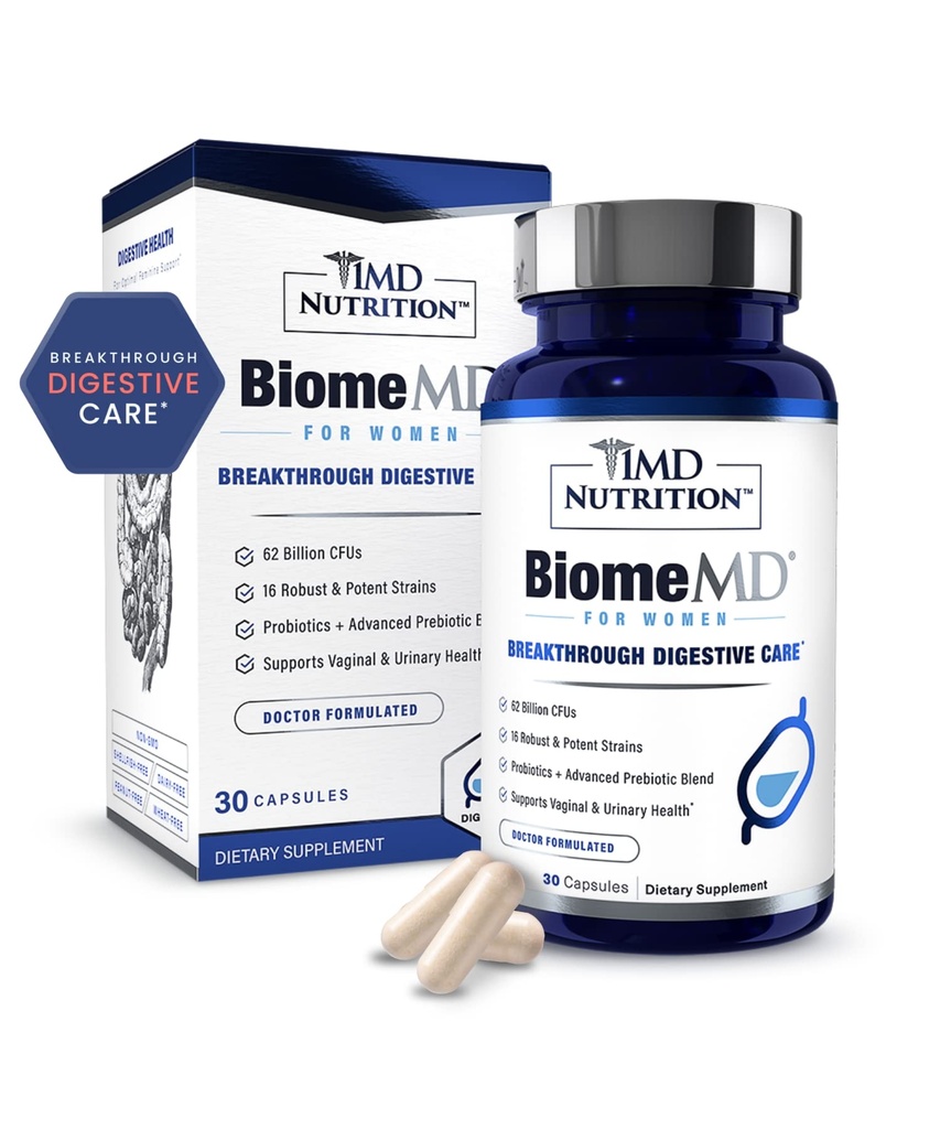 女性のための1MD栄養BiomeMDプロバイオティクス - 女性のための毎日のプレバイオティクスとプロバイオティクス - 以上60ビリオンCFU、15ストレーナー - 尿と腟の健康をサポートする女性プロバイオティクス - 30カプセル