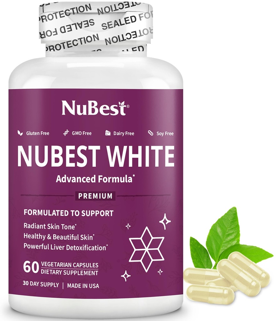 ヌベストホワイト - グルタチオン400mg&ミルクアワーエキス - 肌を明るくするサプリメント - 美しくてラジアント肌に役立ちます - 抗酸化サプリメント&解毒  1ヶ月の供給