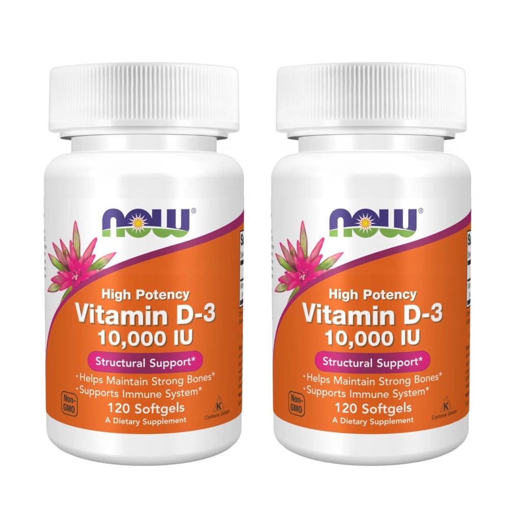 NOW食品高効力ビタミンD-3、10,000 IU、120 Softgels、2パック