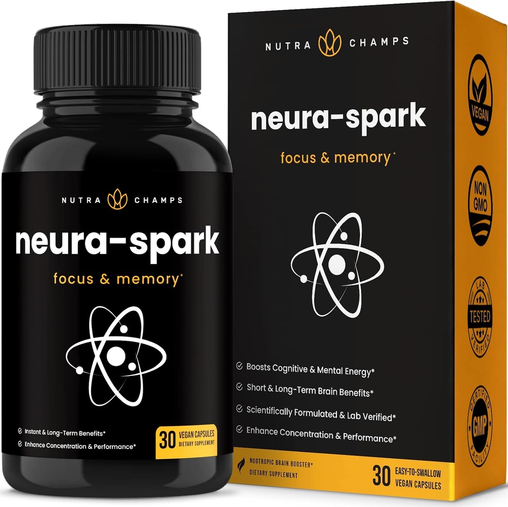 NeuraSpark Premium Brain Supplement for Focus, Memory & Mental Energy - Nootropic Brain Booster for Performance - Ginkgo Biloba, St John's Wort, DMAE, Rhodiola & More - 30カプセル