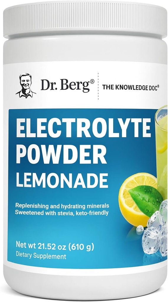 Dr. Berg Zero Sugar Hydration Keto Electrolyte Powder - Enhanced w/ 1000 mg of Potassium & Real Pink Himalayan Salt (NOT Table Salt) - Lemonade Flavor Hydration Drink Mix Supplement - 100 Servings