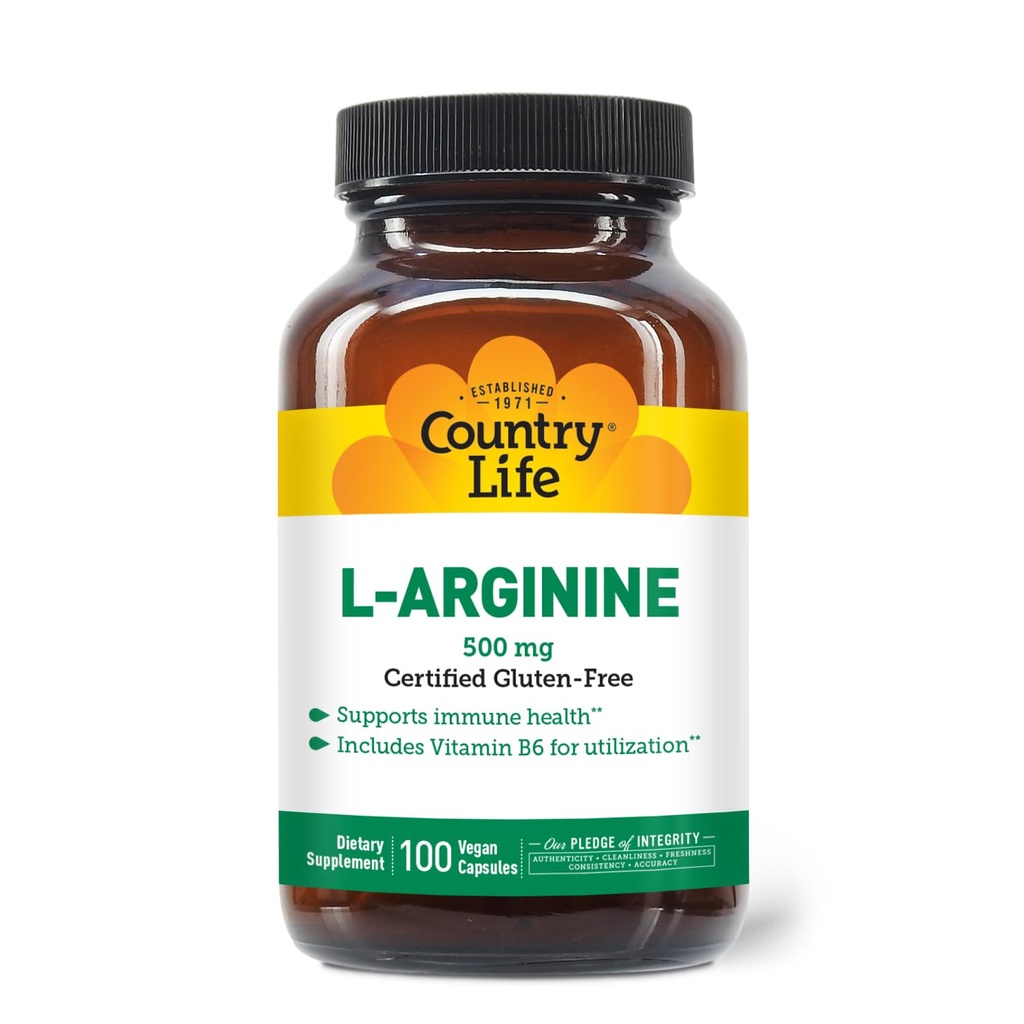 ビタミンB-6、500mg、100ビーガンカプセル、認定グルテンフリー、認定ビーガンとカントリーライフL-アルギニンキャップ