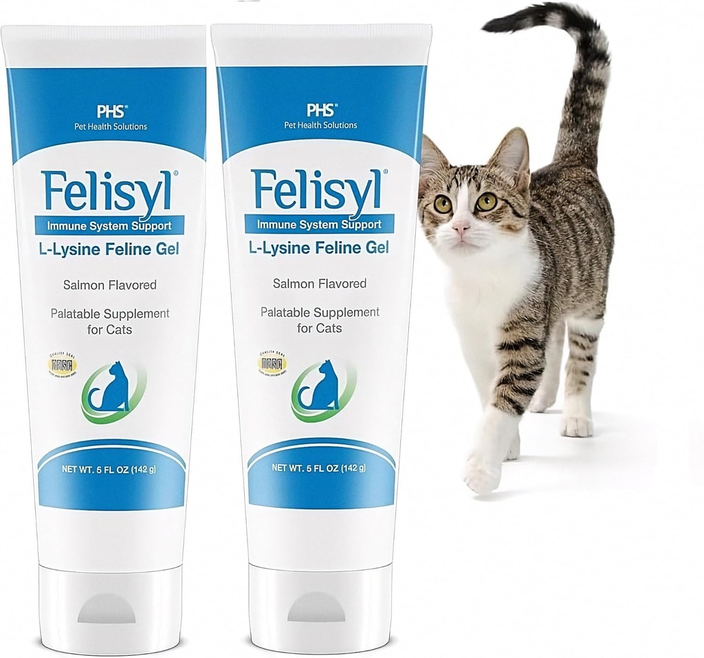 L-Lysine Gel for Cats (5oz) – Supports Immune, Respiratory, and Eye Health. Eases Sneezing, Runny Nose, and Watery Eyes. Tasty Salmon Flavor - Made in The USA (2 Pack)