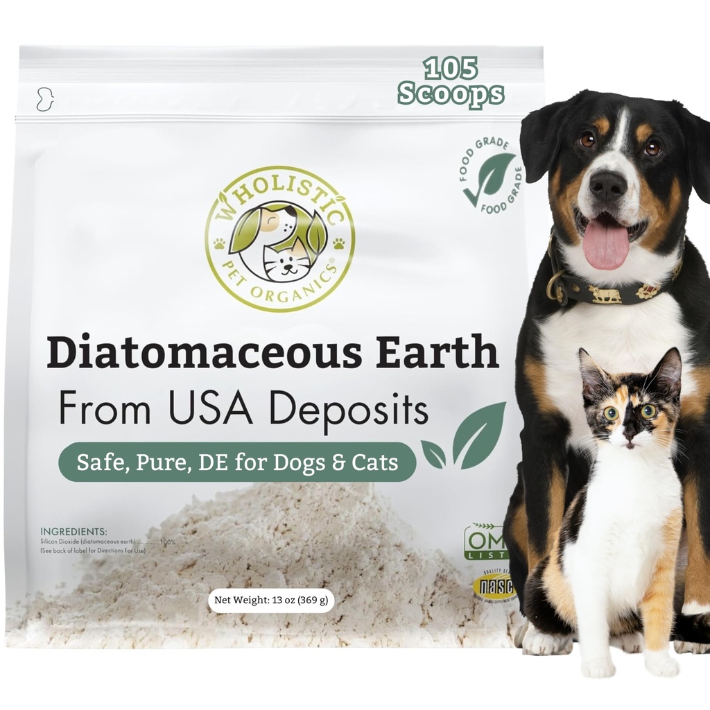Wholisticペット有機性珪藻土 - 犬と猫のための食品グレード - 13 Oz - 多用途粉末 - ペット安全な非化学式淡水供給シリカは、全体的な健康をサポート - 新鮮に米国製