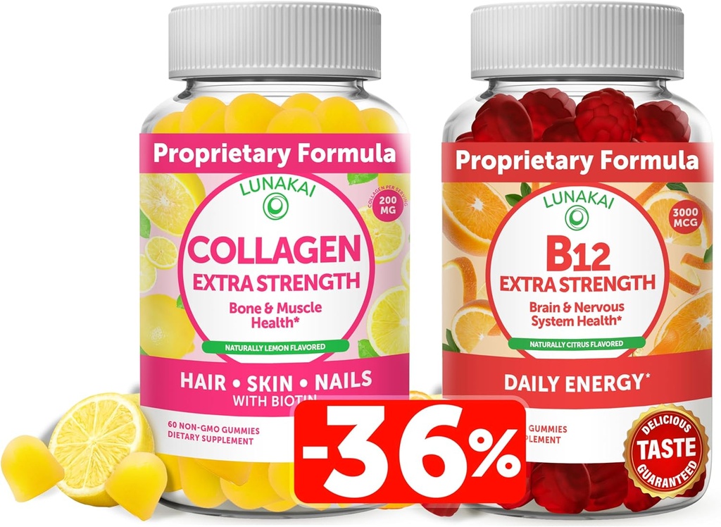 Lunakai Collagen&Biotin Gummiesバンドル - 髪、肌、若々しい外観のためのビタミン - 男性と女性のための非GMOアンチエイジングプロテインサプリメント - 30日の供給