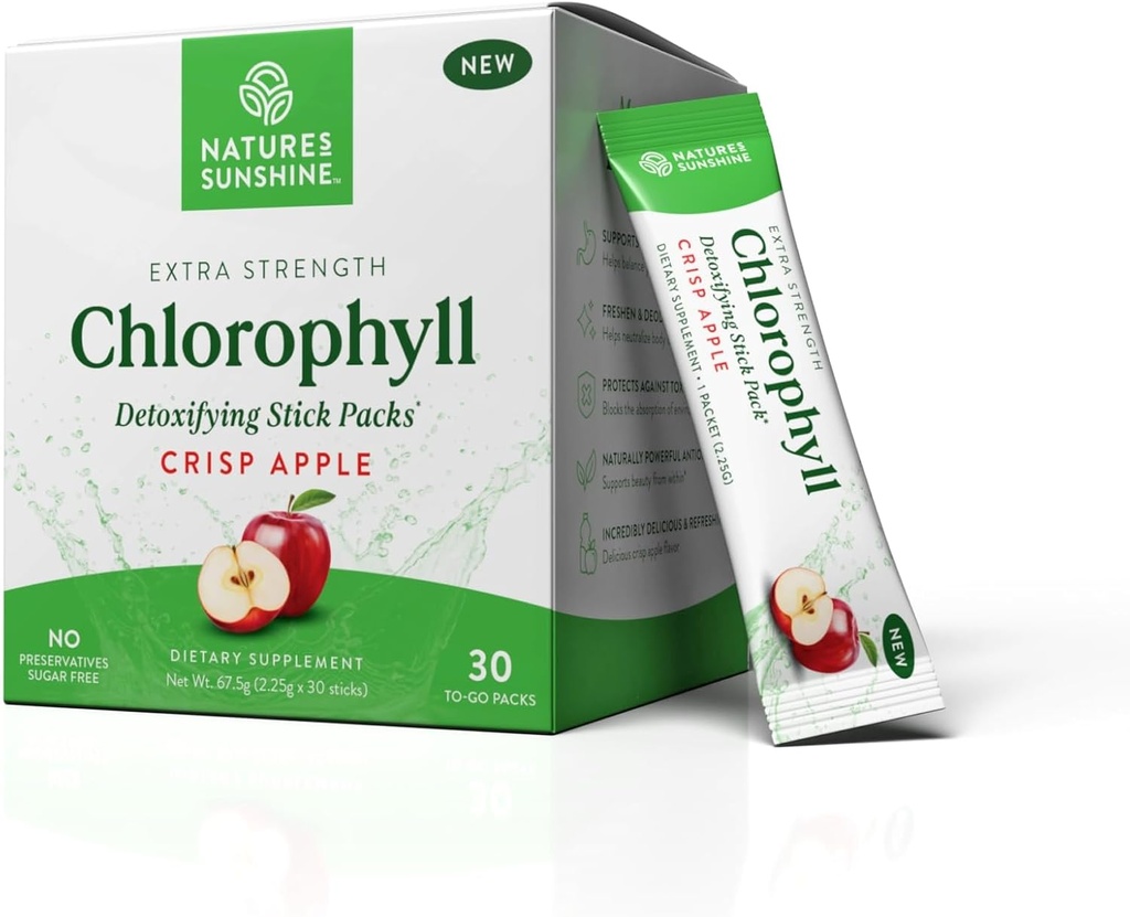 Nature's Sunshine Chlorophyll スティック パック: Detox と Boost Gut Health を便利なスティック パック(Crisp Apple)で超充電