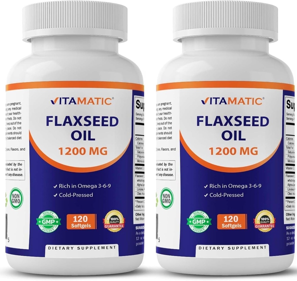 Vitamatic 2 のパックは風邪によって押された亜麻の種からオイル 1200mg 120 - 675 の ALA Omega の mg 3 の脂肪酸は中心の健康を改善します