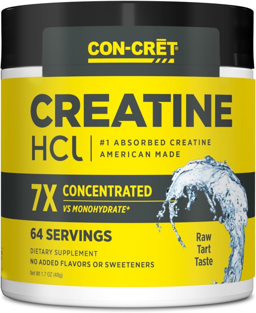 CON-CRET Creatine HCl Powder | Muscle, Cognitive, Cellular Energy Support | No Bloating or Cramps | USA Made & NSF Certified | Unflavored (64 Serving)