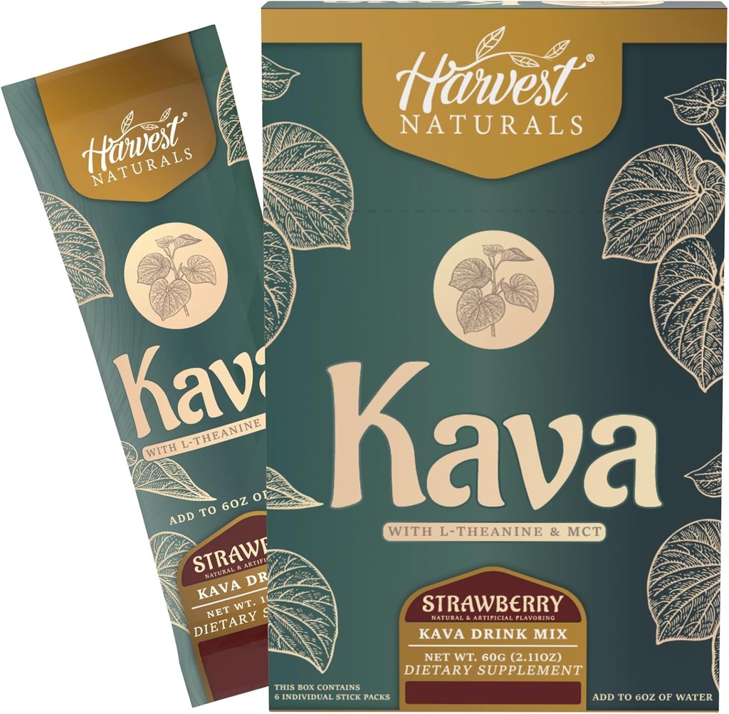 Kava Extract with L-Theanine & MCT Drink Mix | Strawberry Flavor | On-The-Go Sticks Add to Water | 6 Sticks (6 Servings)