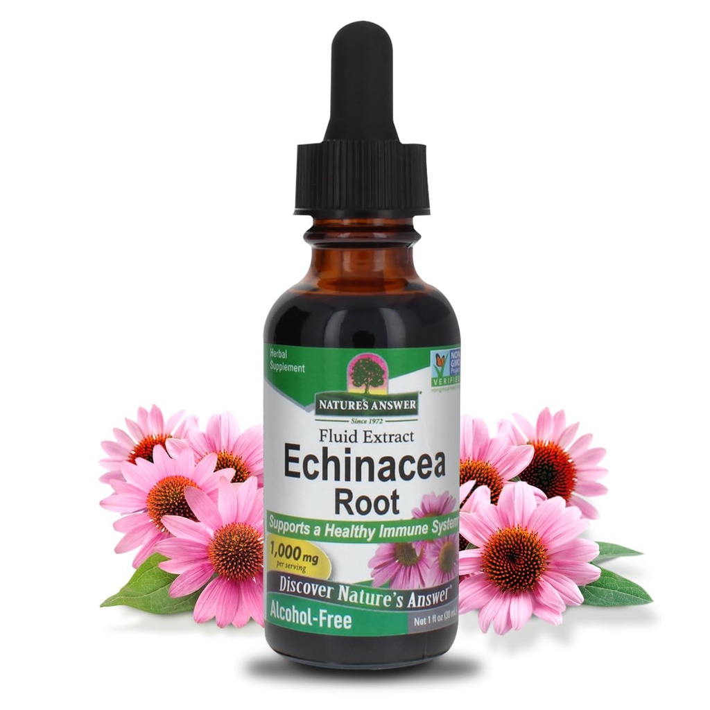 Nature's Answer Echinacea アルコールフリーエキス 1 液量オンス | 全体的なウェルネスを促進します | 自然な免疫ブースター | 炎症抑制剤