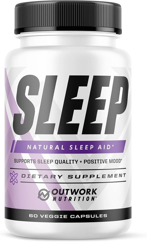 Outwork Nutrition Sleep Aid - Natural Melatonin, L-Theanine, Saffron Extract - Sleep Supplements for Adults - Boosts Sleep Quality & Time, Enhances Positive Mood - 60 Veg Capsules (Not Gummies)