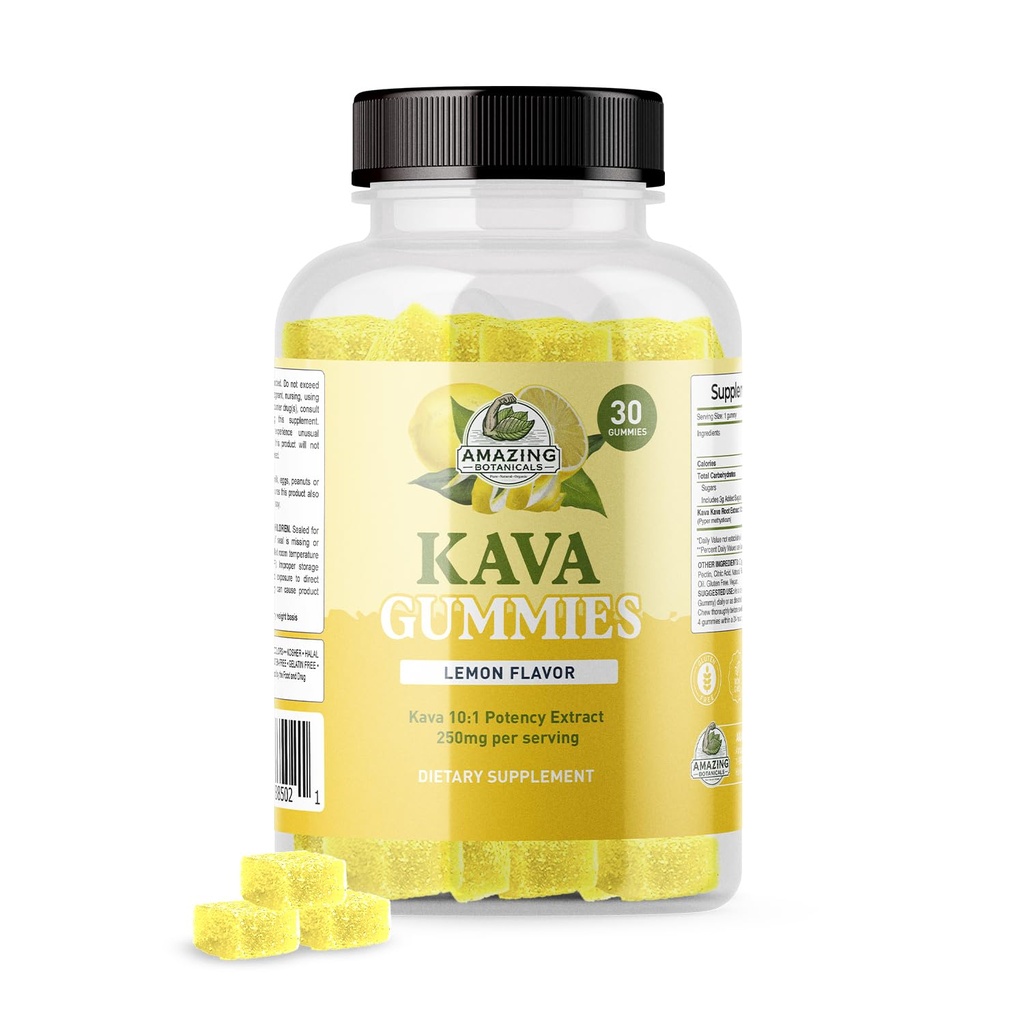 アメイジング・ボタニカル ゼスティ・レモン・カヴァ・グミー - 250mg per Gummy - リラックス&レストフル・ナイト、非GMO、ビーガン、グルテンフリー - 30グミ