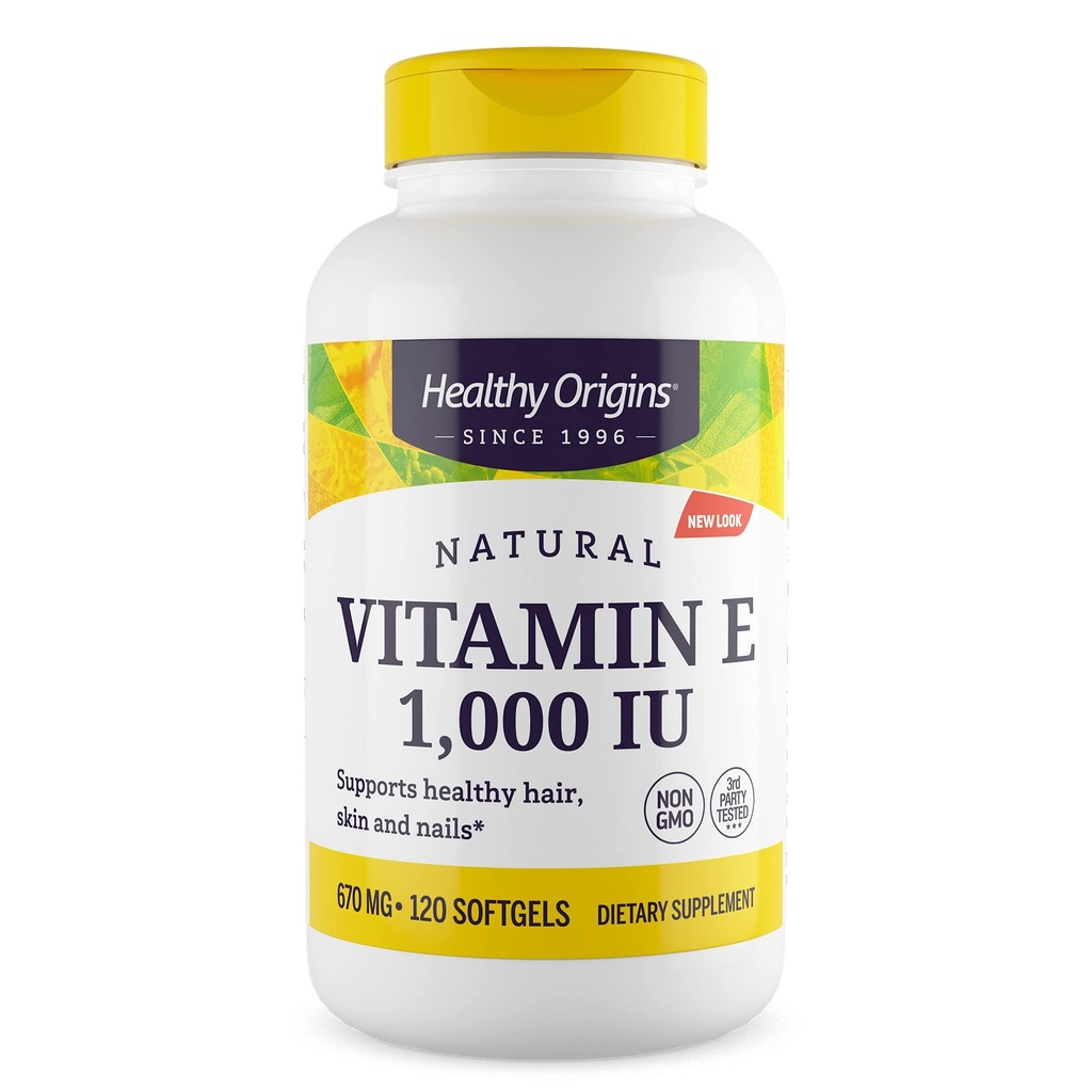 健康的な起源ビタミンE、1,000 IU(ナチュラル)混合トコフェロール - ビタミンEサプリメント - グルテンフリー&非GMOスキン、髪&ネイルビタミン - 120 Softgels