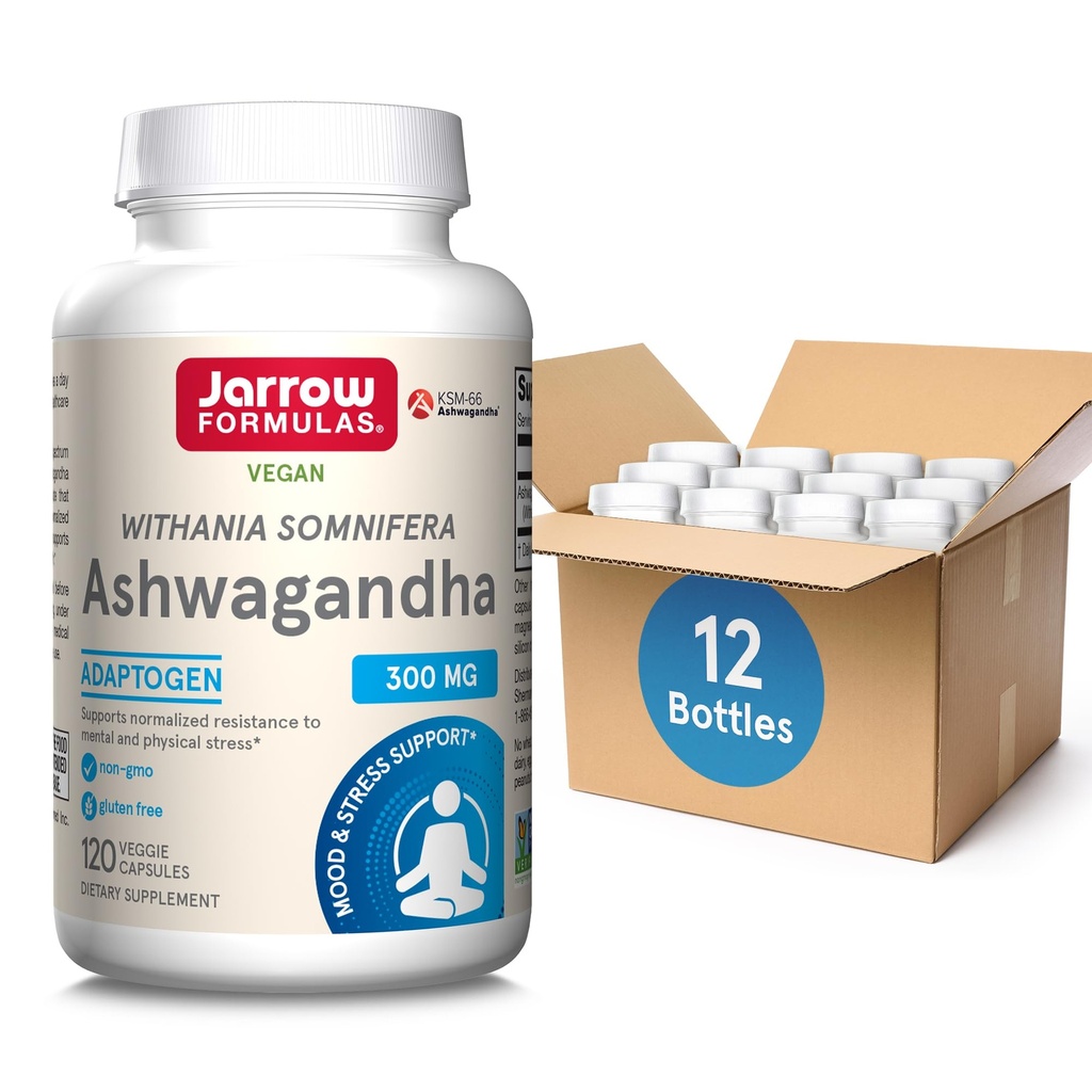 Jarrowフォーミュラ Ashwagandha 300mg - 120ベジギーカプセル - 全体的健康と疲労に対する抵抗 - サプリメントは耐久性、筋肉回復と認知健康をサポート - 60の給餌(12のパック)