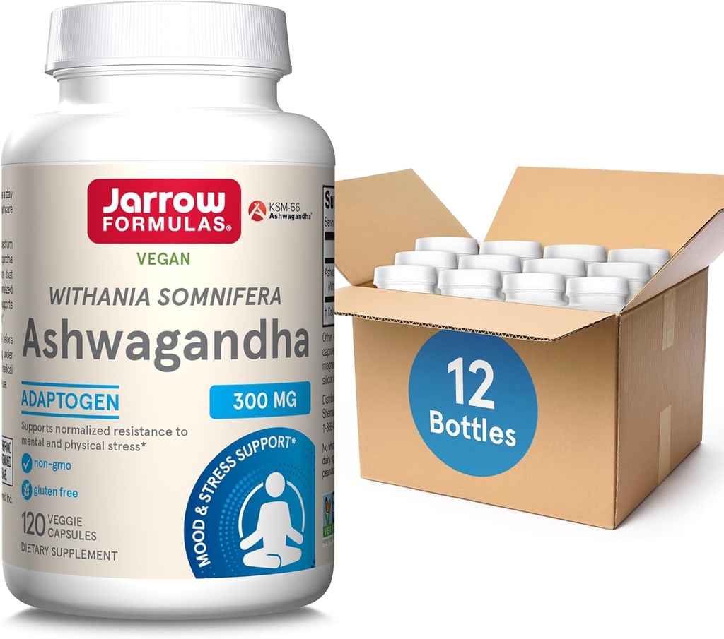 Jarrowフォーミュラ Ashwagandha 300mg - 120ベジギーカプセル - 全体的健康と疲労に対する抵抗 - サプリメントは耐久性、筋肉回復と認知健康をサポート - 60の給餌(12のパック)
