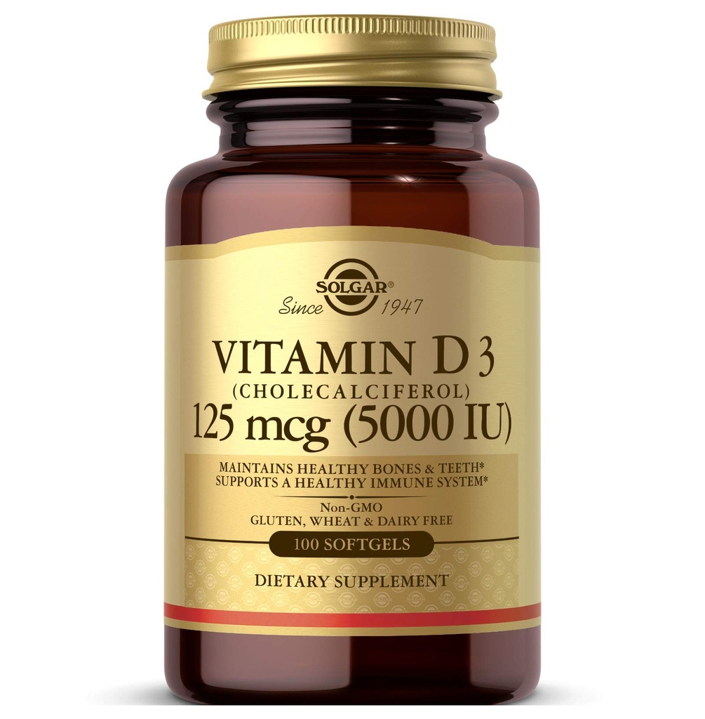 ソルガービタミンD3(Cholecalciferol)125 MCG(5000 IU)、100 Softgels - ヘルシーなボンドと歯を維持するのに役立ちます - 免疫システムサポート - 非GMO、グルテンフリー、酪農場無料 - 100サービング
