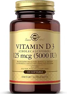 ソルガービタミンD3(Cholecalciferol)125 MCG(5000 IU)、100 Softgels - ヘルシーなボンドと歯を維持するのに役立ちます - 免疫システムサポート - 非GMO、グルテンフリー、酪農場無料 - 100サービング