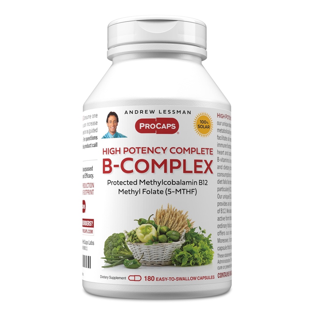 ANDREW LESSMANの高効力Bコンプレックス180カプセル - Folate ComplexとBiotinの高レベルと、細胞の成長、エネルギー、免疫機能、解毒、脂肪代謝を促進し、もっと