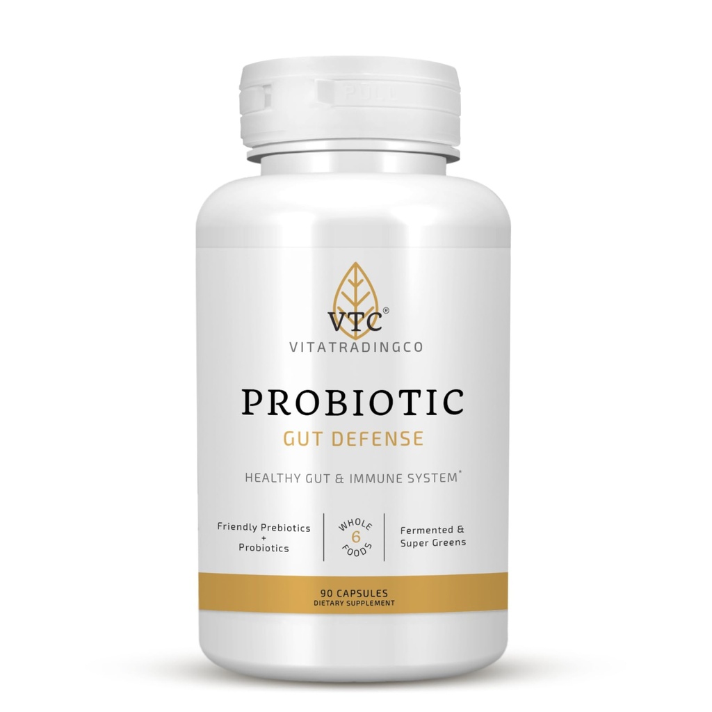 VTC VitaTradingCo. Probiotic Gut Defense | Gut Health & Digestionのプロバイオティクス・プレバイオティクス・プレバイオティクス | 全フードベースで1億CFU | 90カプセル