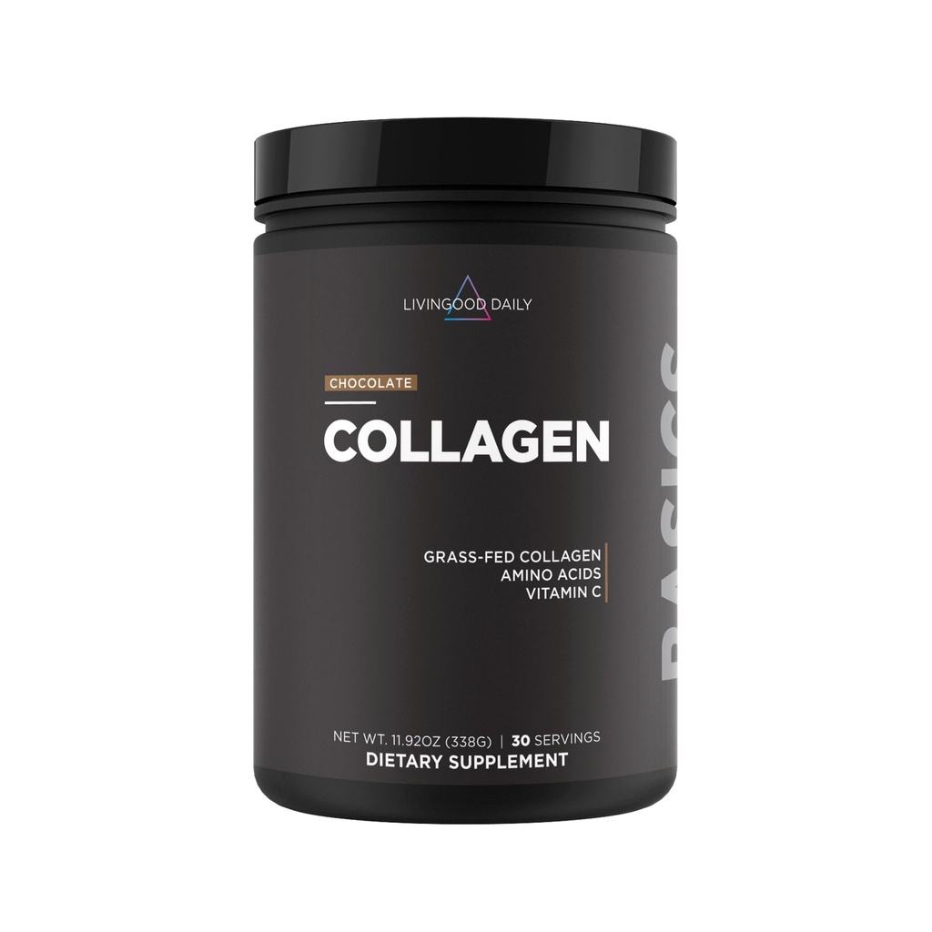 Livingood Daily Chocolate Collagen Powder for Women & Men, Hydrolyzed Collagen Peptides Powder with Vitamin C, Protein with 20 Amino Acids, Type I & III, Grass Fed, Keto, Paleo, Gluten Free, 30 Srvgs
