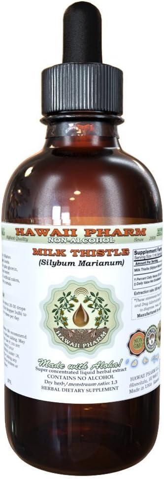 Milk Thistle Alcohol-Free Liquid Extract, Organic Milk Thistle (Silybum marianum) Dried Seed Glycerite Natural Herbal Supplement, Hawaii Pharm, USA 4 oz