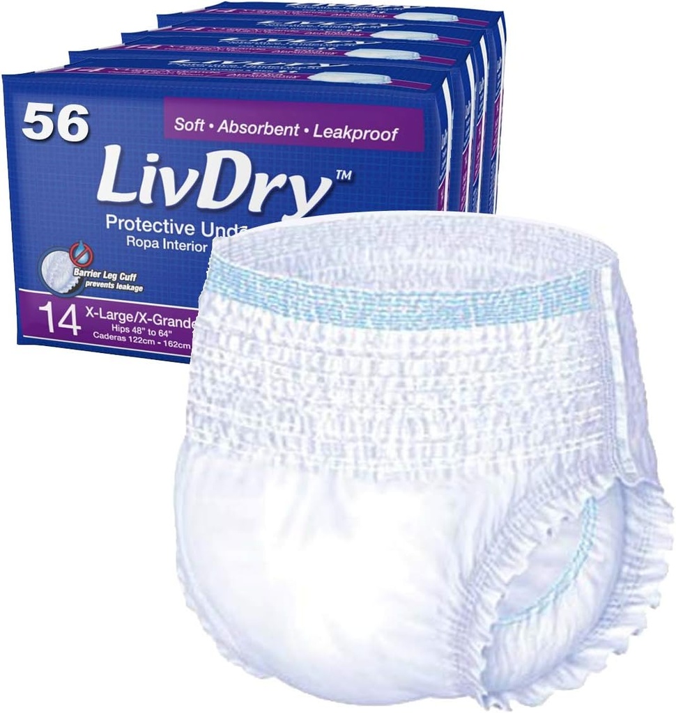 LivDry大人のXLの着目、余分吸収性の大人のおむつ、漏出保護、X-Large、56-Pack