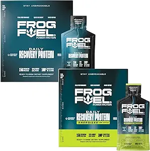 Frog Fuel Power Regular & Power Energized Complete Protein Shot Bundle, 15g Protein Nano-Hydrolyzed Grass Fed Collagen, Post Workout, Fat & Sugar Free, 22 Amino Acids, Berry, 1 oz Packets, 48 Pack