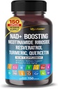 NAD + Boosting Trans-Resveratrol ターメリック ケルセチン ローズマリー ビルベリー セージ グリーン ティー オレガノ イラクサ ミルク パイパー -150 カプセル - アメリカ製