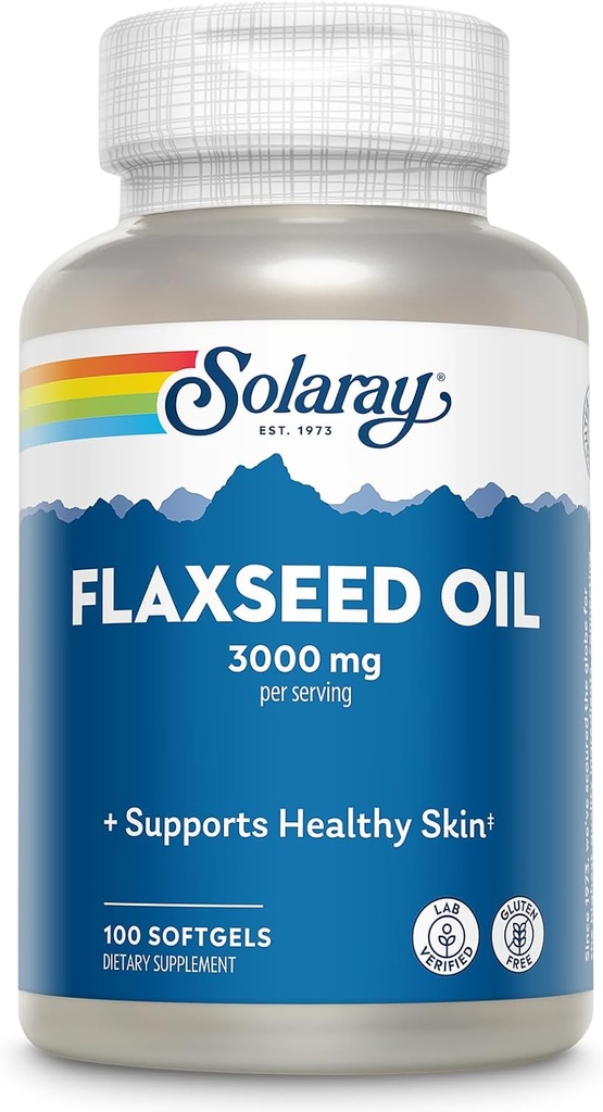 SOLARAYはOmega 3 6とオイル3000 mgをフラックスシードSoftgels for Skin Health、トリプルオメガサプリメント、非GMO、グルテンフリー、ラボ検証 - 60日間保証 - 33サービング、100 Softgels