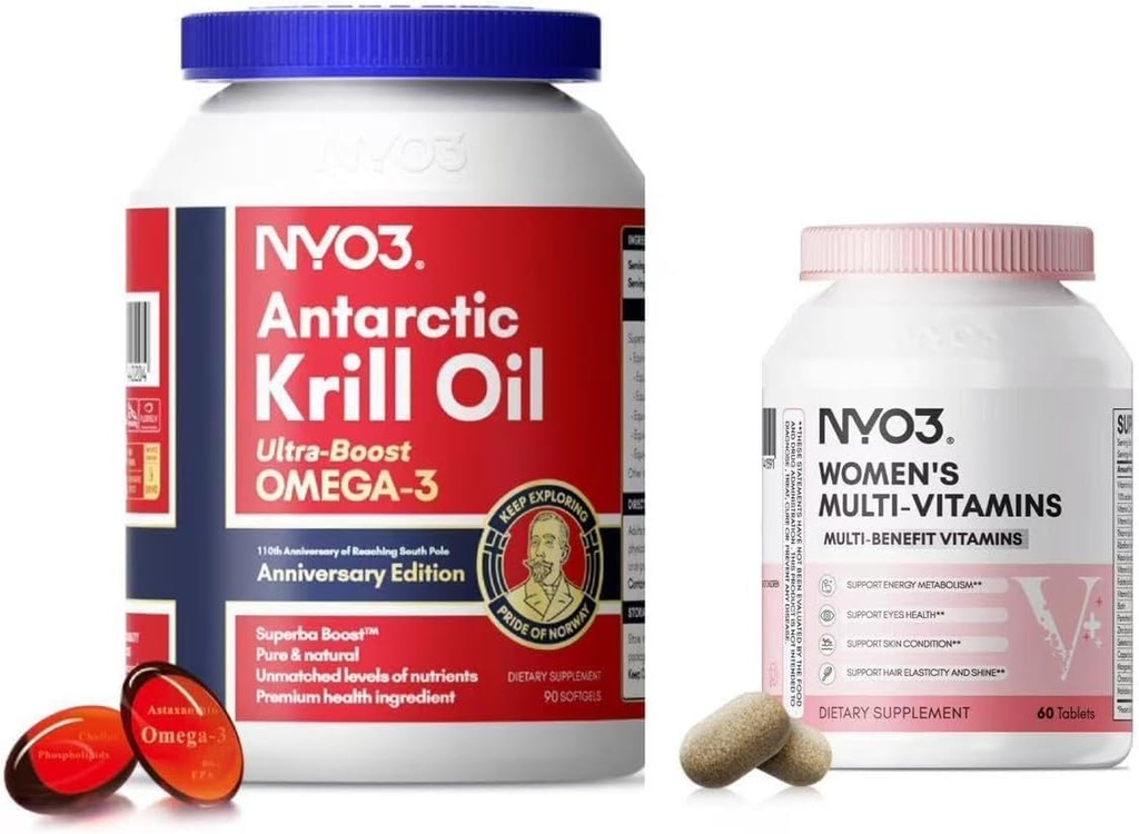 NYO3 Krill Oil Omega 3 and Multivitamin for Women, 2 Pack