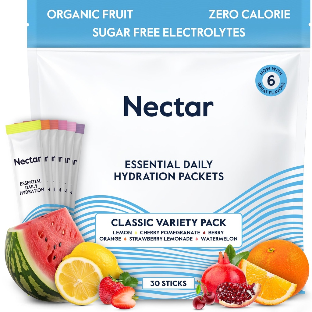 Nectar Hydration Packets - 電解質パウダーパケット - 砂糖無料&0カロリー - 有機フルーツ液体毎日のIV電解質粉末脱水救済と再水(Variety 30パック)