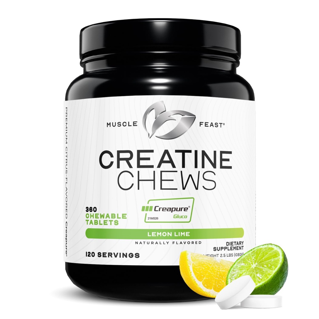 筋肉饗宴のクレアチンの一水化物のChewables - 完全菜食主義者 & 男性のためのグルテンフリーのクレアのクレアチンの咀嚼 - 筋肉建物のためのおいしいシトラス風味のクレアチン錠 - レモンライム, 360 タブ