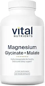 Vital Nutrients Magnesium Glycinate + Malate | 120mg Vegan Magnesium Supplement for Women and Men | Muscle, Heart, Bone Support* | Promotes Relaxation | Gluten, Dairy and Soy Free | 200 Capsules